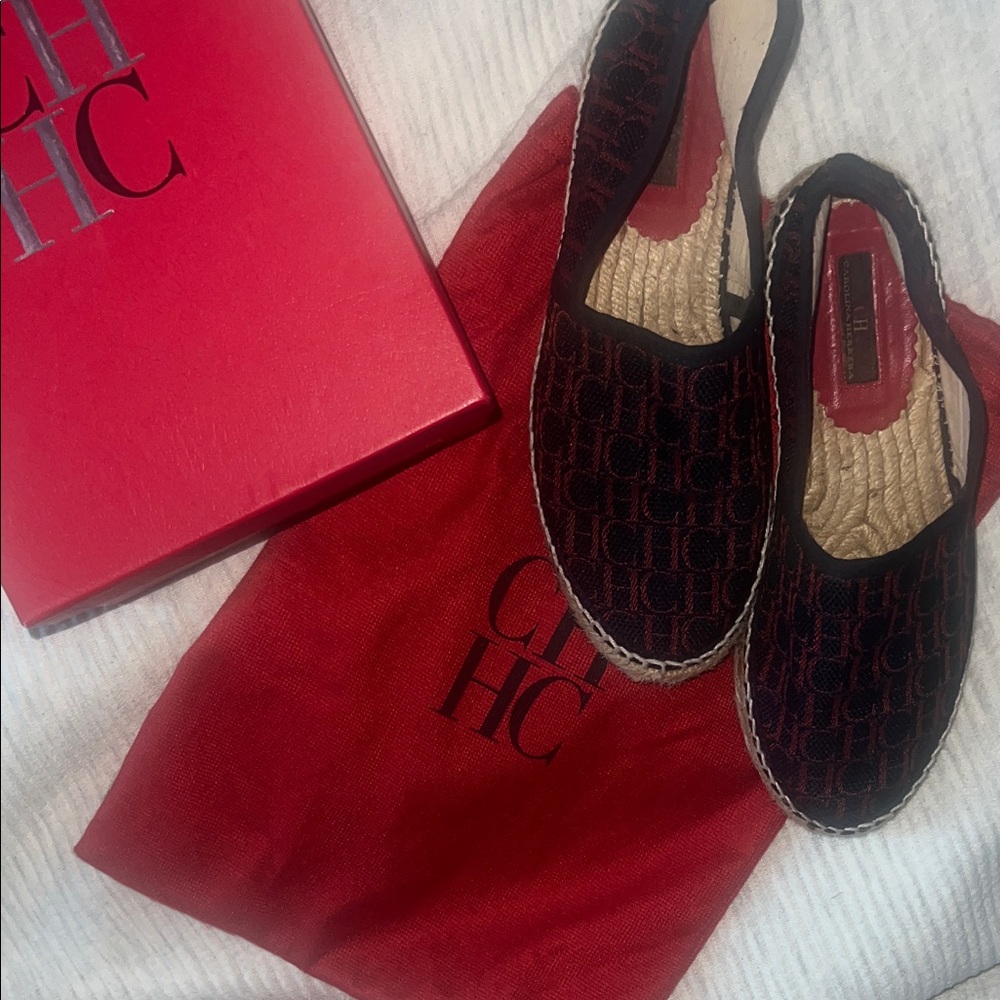 Carolina Herrera Navy and Red Espadrilles